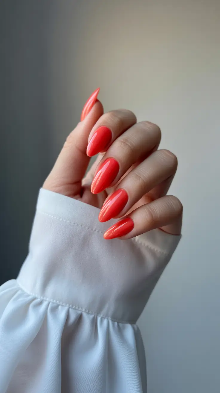 acrylic nail designs 2026 - Coral Sunrise Almond