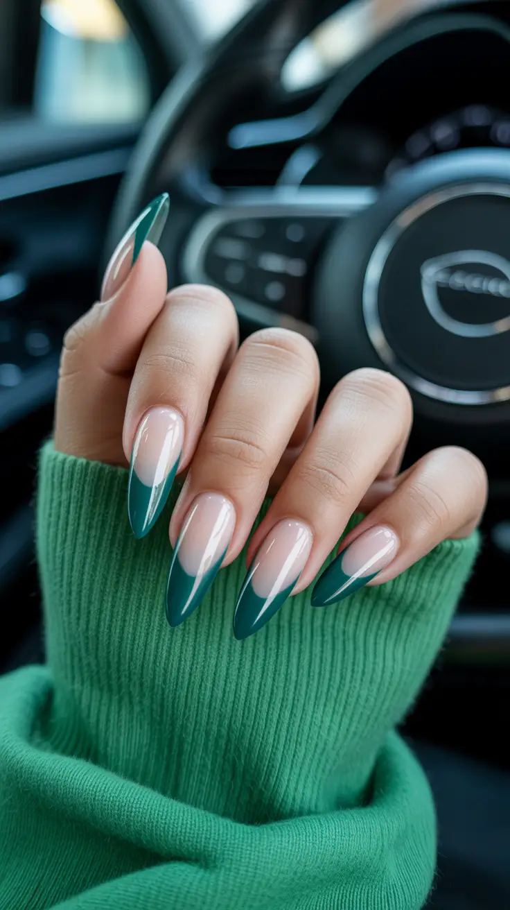 acrylic nail designs 2026 - Emerald Dipped Almond Tips