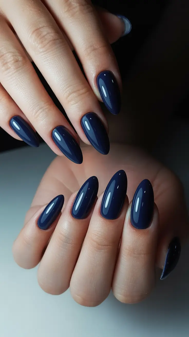 acrylic nail designs 2026 - Midnight Almond Deep Gloss