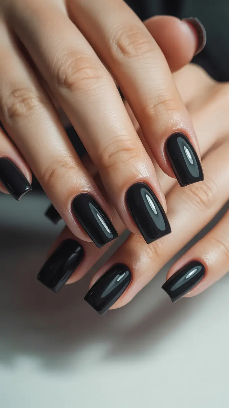 acrylic nail designs 2026 - Inky Black Liquid Shine