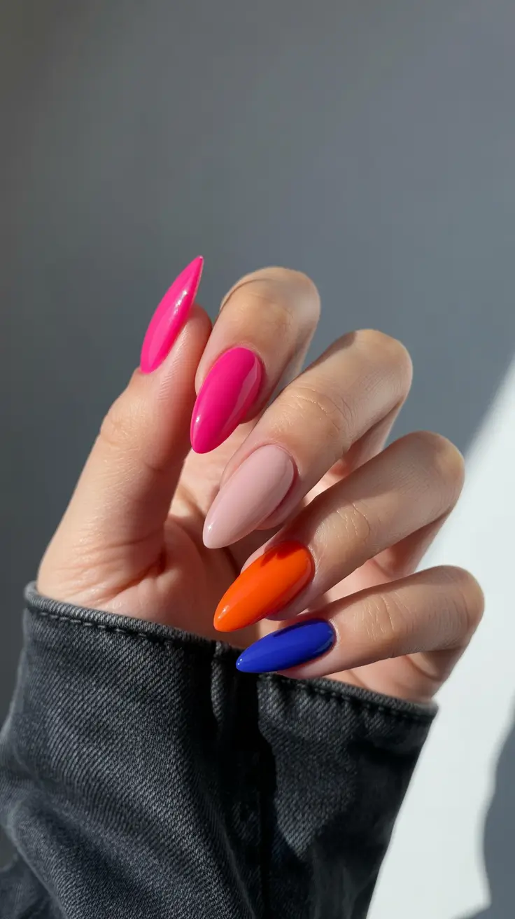 almond-nails-designs-Vibrant-Mix-of-Summer-Brights