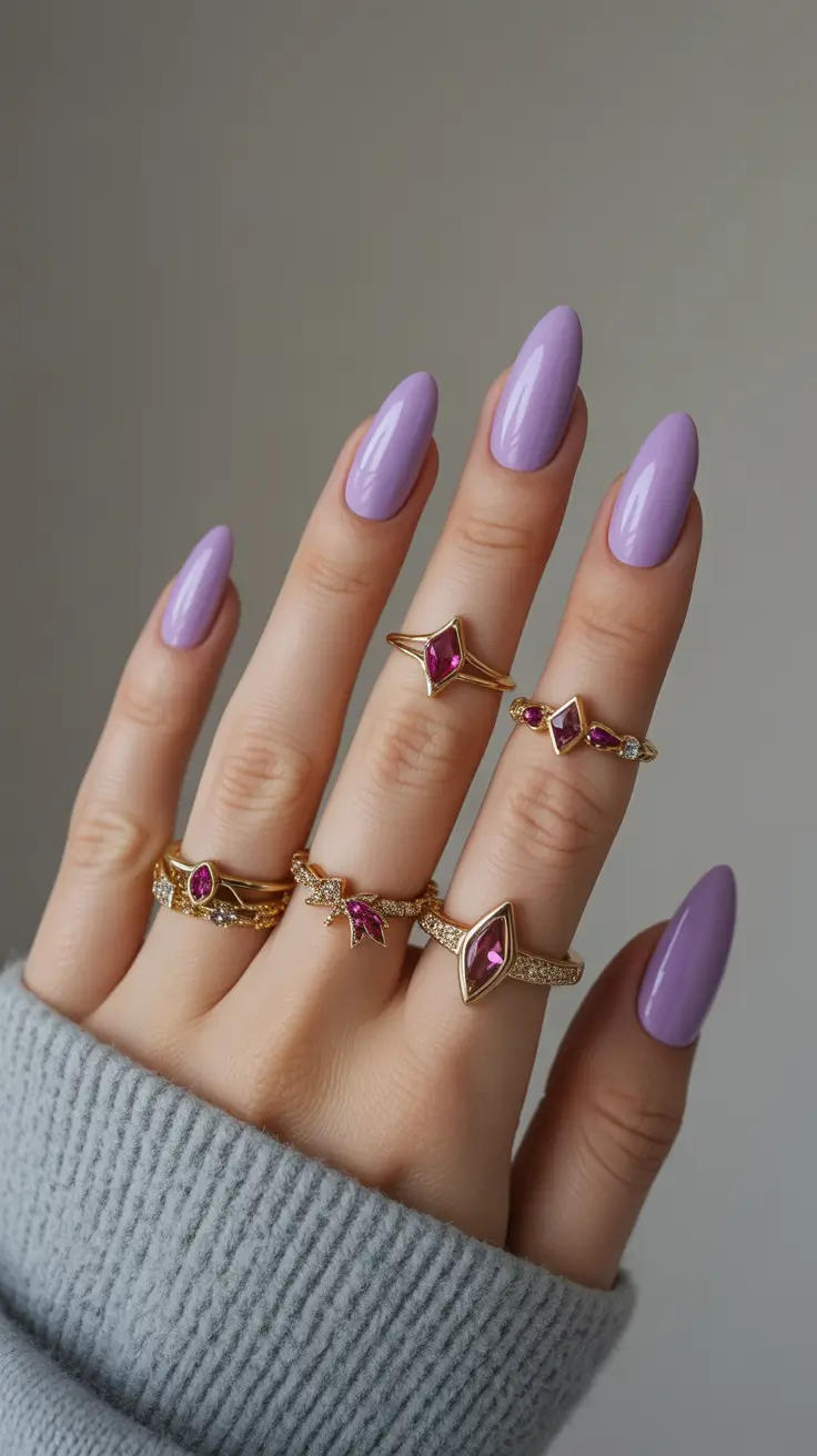 almond-nails-designs-Soft-Lavender-Elegance-With-Jewel-Pairings