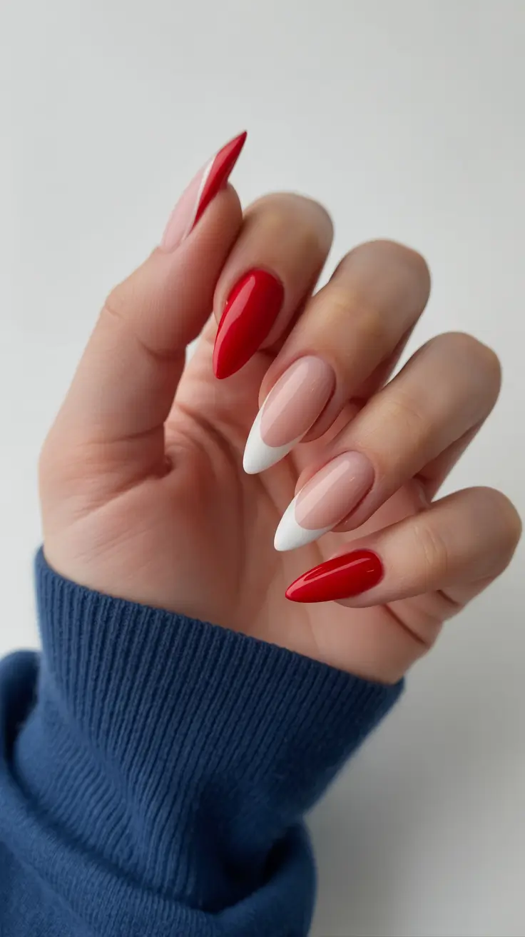 almond-nails-designs-Modern-Red-and-Soft-Neutral-Contrast