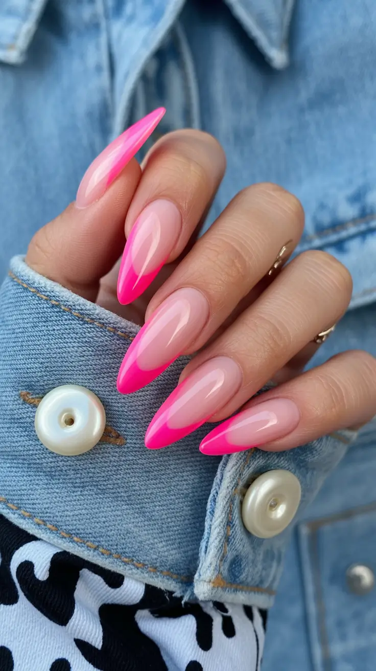 almond-nails-designs-Hot-Pink-Gradient-French-for-Bold-Playful-Energy