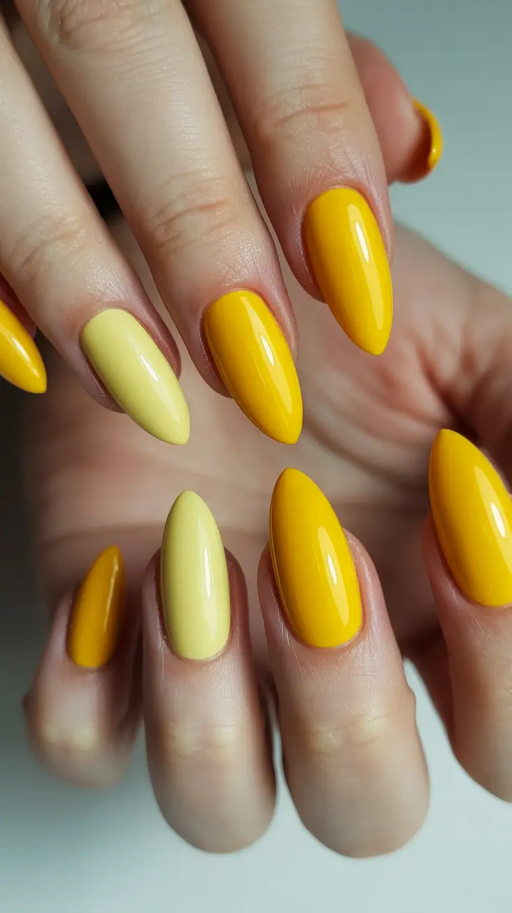 almond-nails-designs-Yellow-Duo-for-a-Playful-Sunshine-Contrast