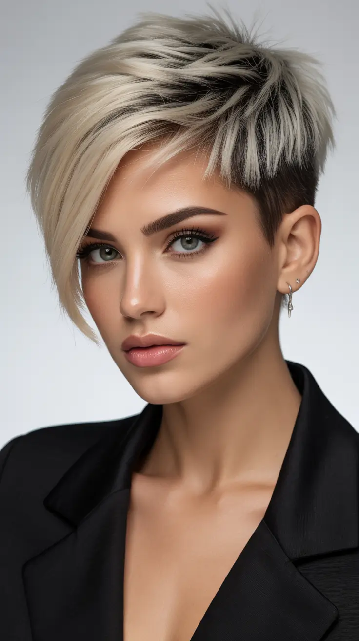 Best asymmetrical pixie haircuts 2026 Platinum Contrast Chic