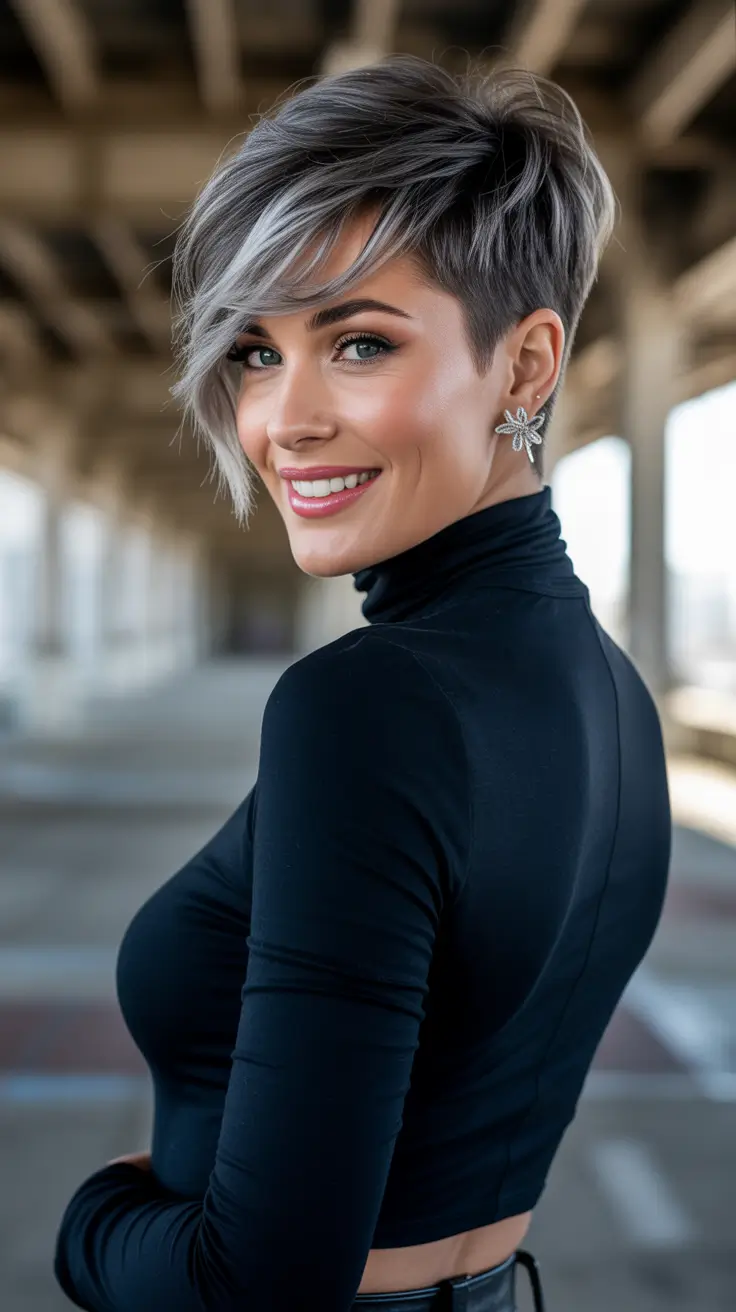 Best asymmetrical pixie haircuts 2026 Smoky Silver Grace