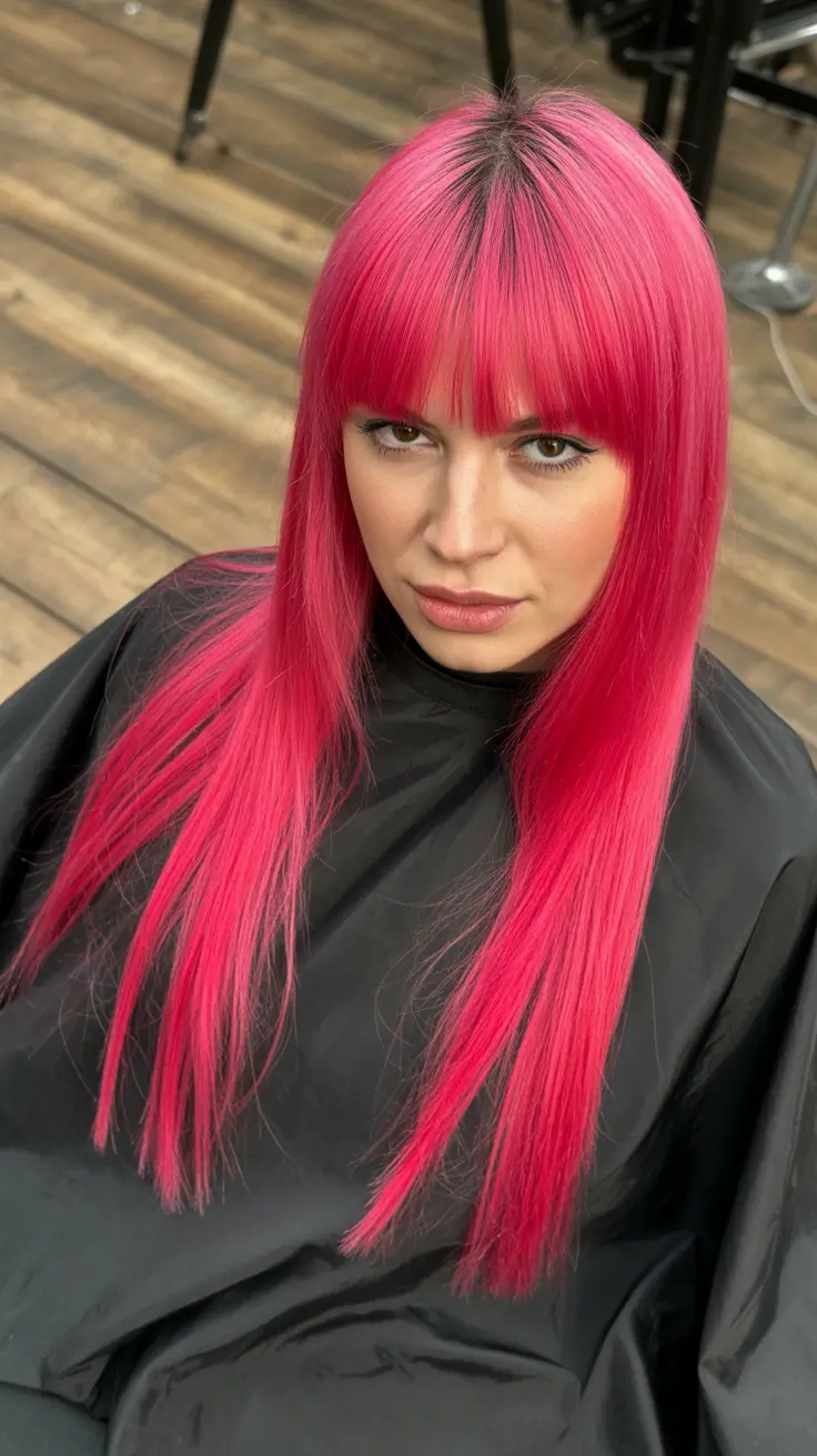Best haircut ideas 2026 Vivid Pink Sleek Cut With Bold Fringe