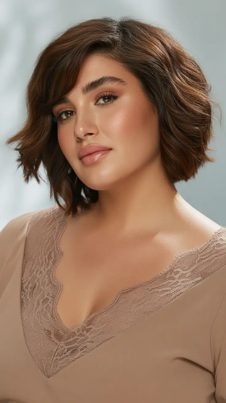 haircuts for chubby faces short Wavy Textured Bob with Side Fringe