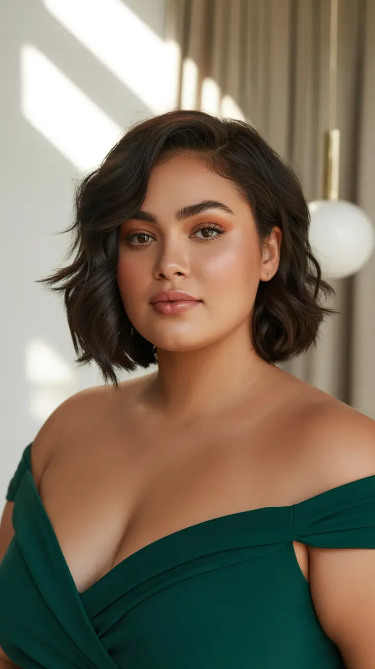 haircuts for chubby faces plus size Glossy Curled Bob with Side Part