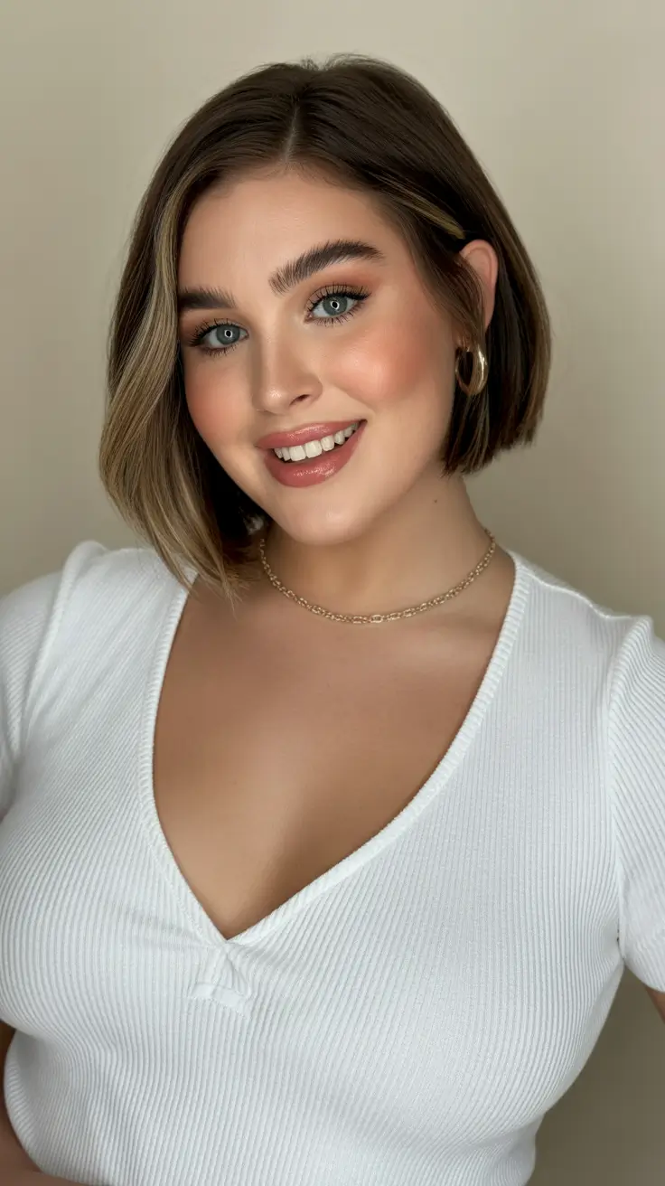 haircuts for chubby faces and thin hair Polished Short Bob with Highlights