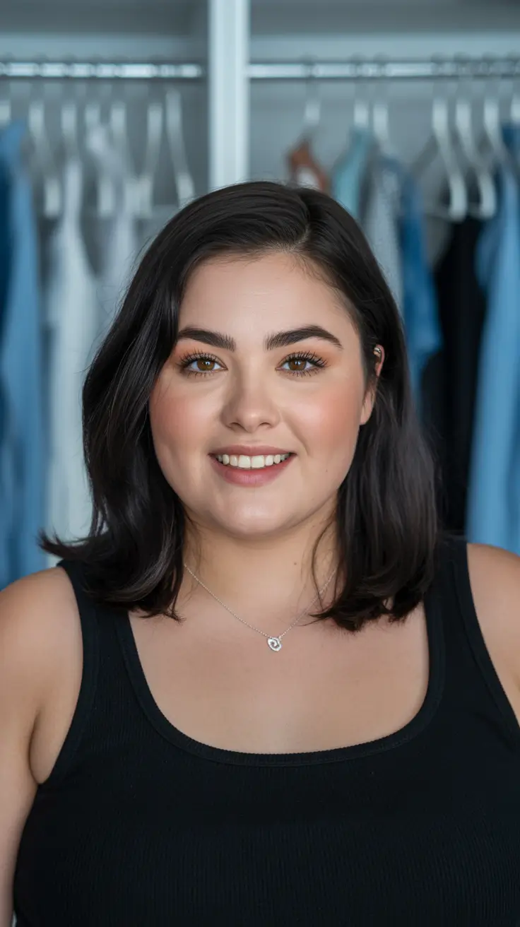 haircuts for chubby faces straight hair Natural Shoulder-Length Cut