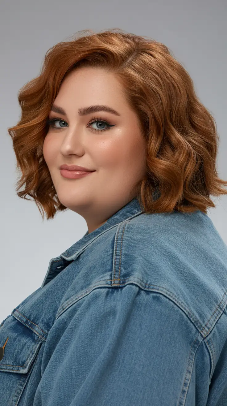 haircuts for chubby faces curly hair Copper Waves with Side Sweep