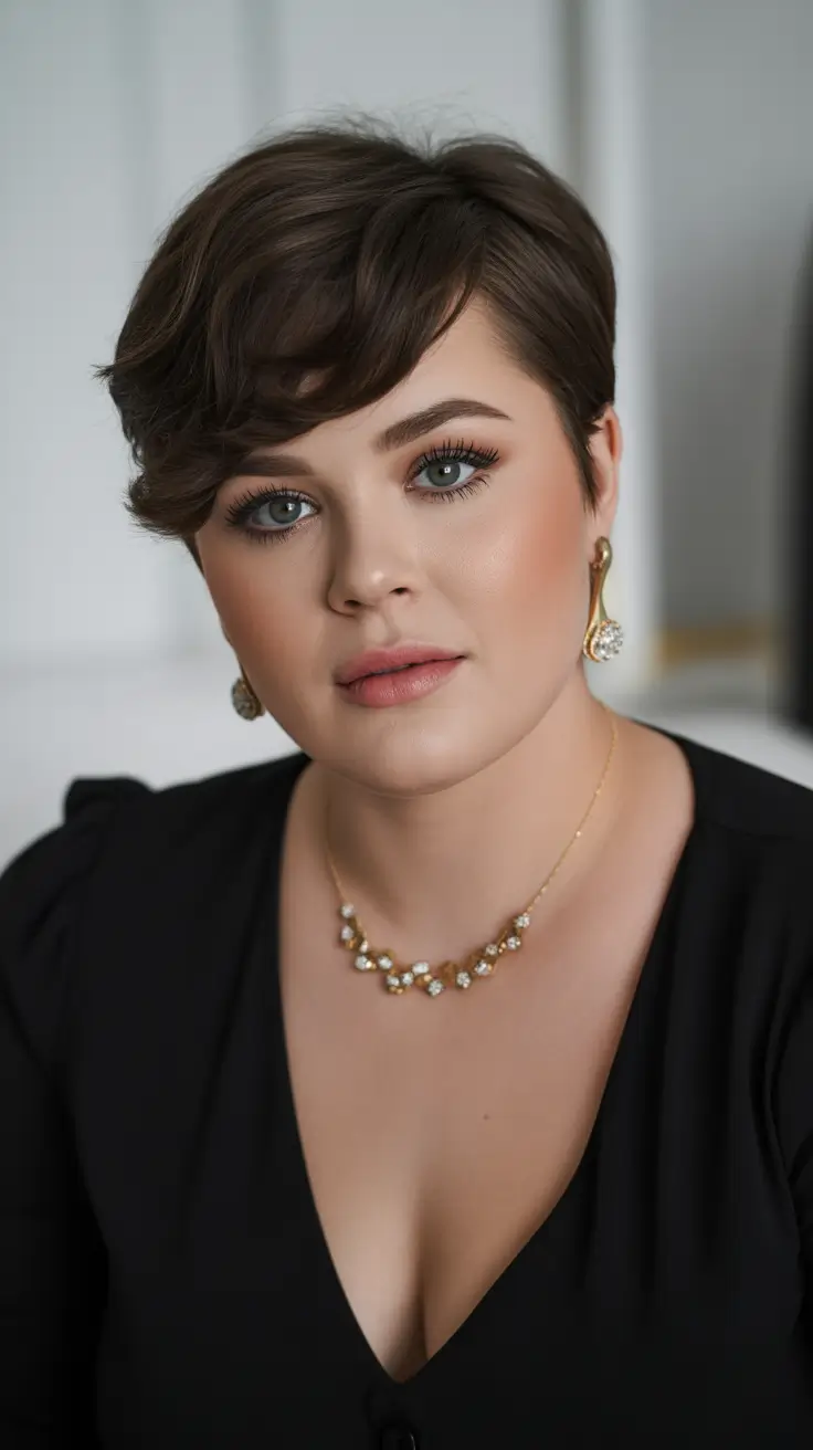 haircuts for chubby faces with bangs Chic Textured Pixie