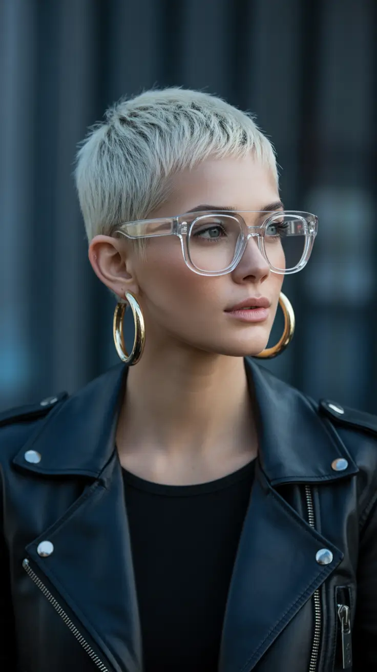 short haircuts for women 2026 Platinum Textured Pixie with Attitude
