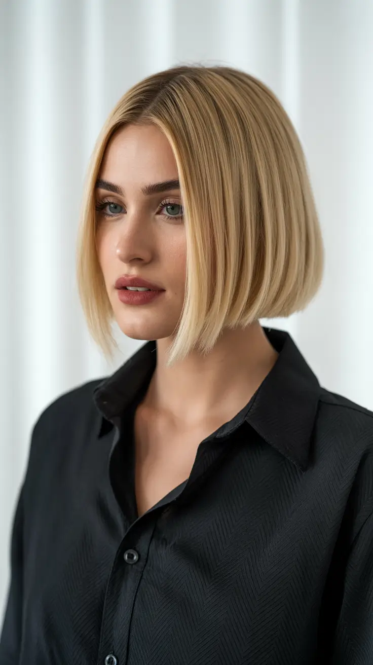 short haircuts for women 2026 Clean Blonde Bob with Precision Finish