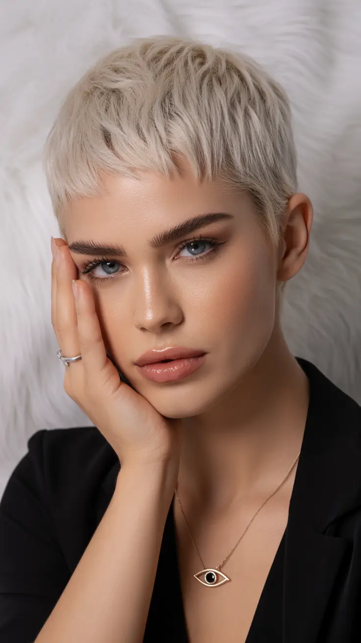 short haircuts for women 2026 Platinum Crop with Icy Precision