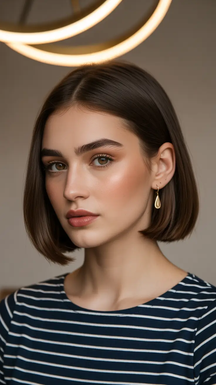 short haircuts for women 2026 Glossy Bob with Subtle French Flair