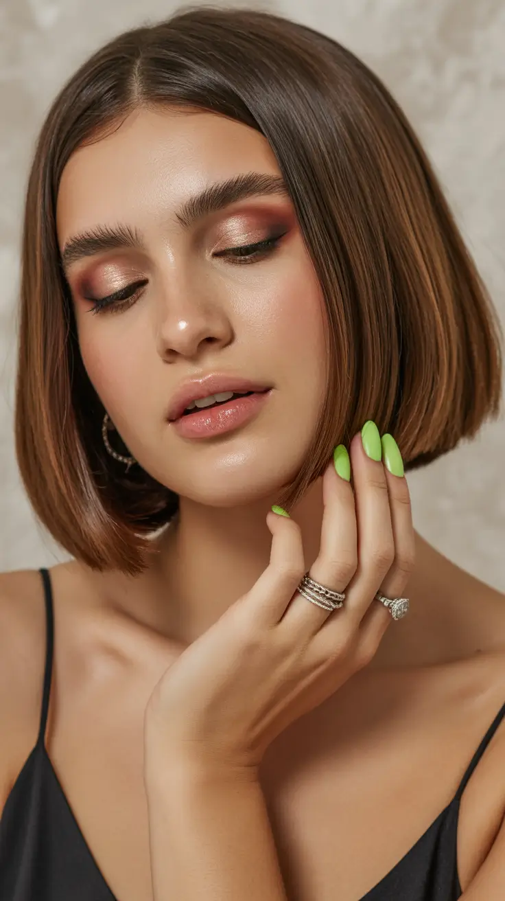 short haircuts for women 2026 Glossy Warm-Toned Bob