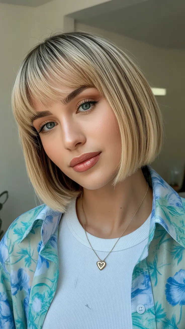 Best short hairstyles 2026 Soft Blonde Bob With Feathered Bangs