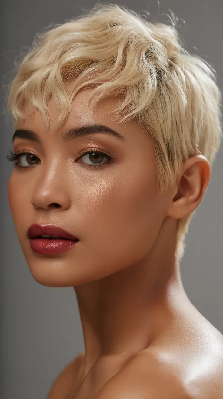Best short hairstyles 2026 Textured Blonde Pixie With Soft Waves