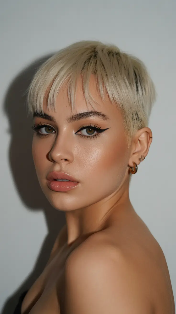 Best short hairstyles 2026 Platinum Pixie With Micro Bangs