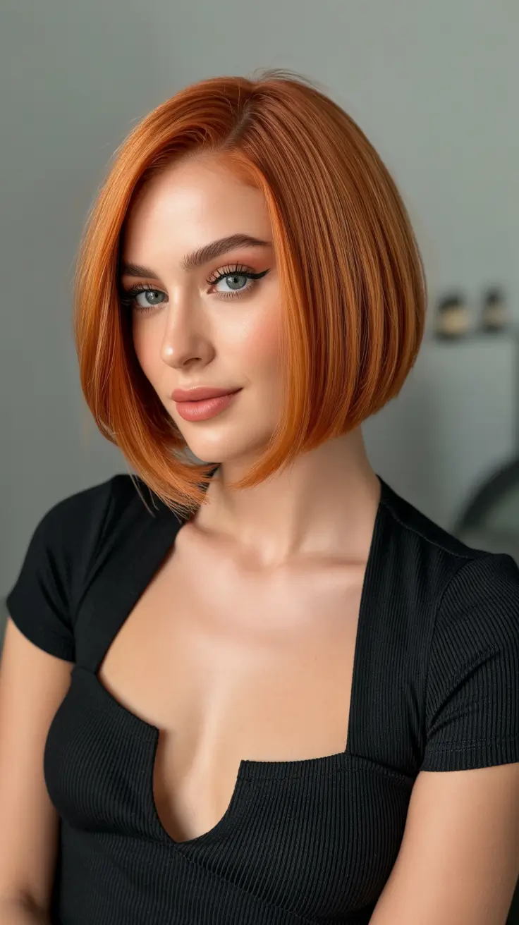 Best short hairstyles 2026 Copper Sheen Angled Bob