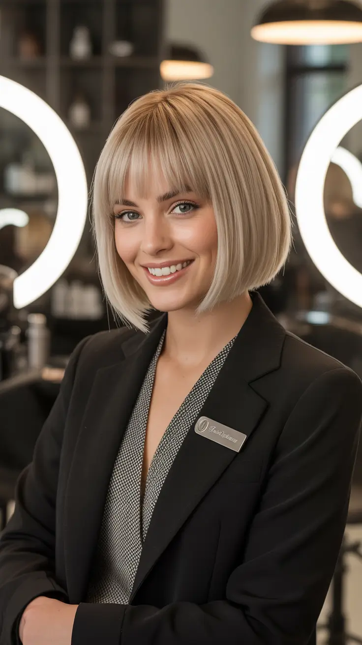 Best short hairstyles 2026 Structured Blonde Bob With Salon Finish
