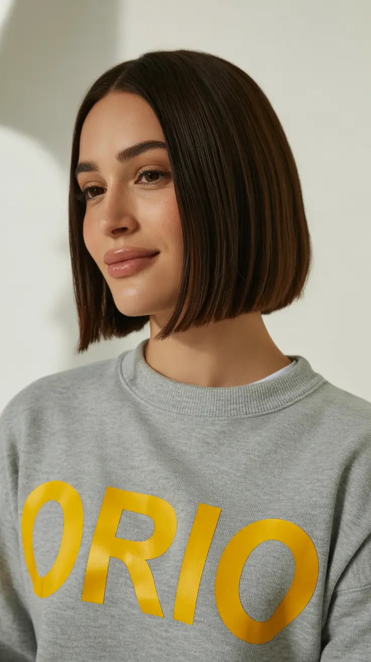 Best short hairstyles 2026 Sleek Espresso Straight-Cut Bob