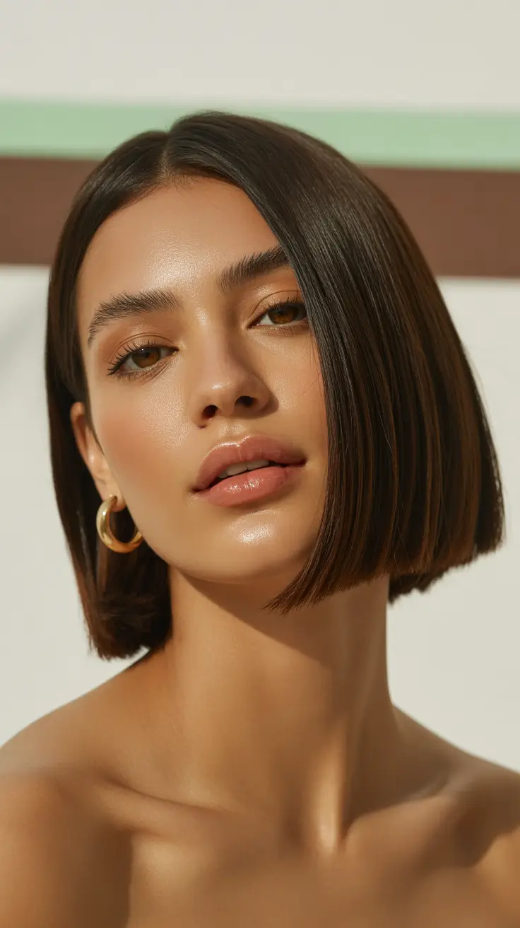 Best short hairstyles 2026 Sunlit Sleek Bob With a Sharp Contour