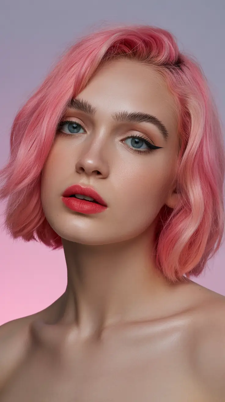 Best short hairstyles 2026 Playful Pastel Pink Bob With Soft Waves