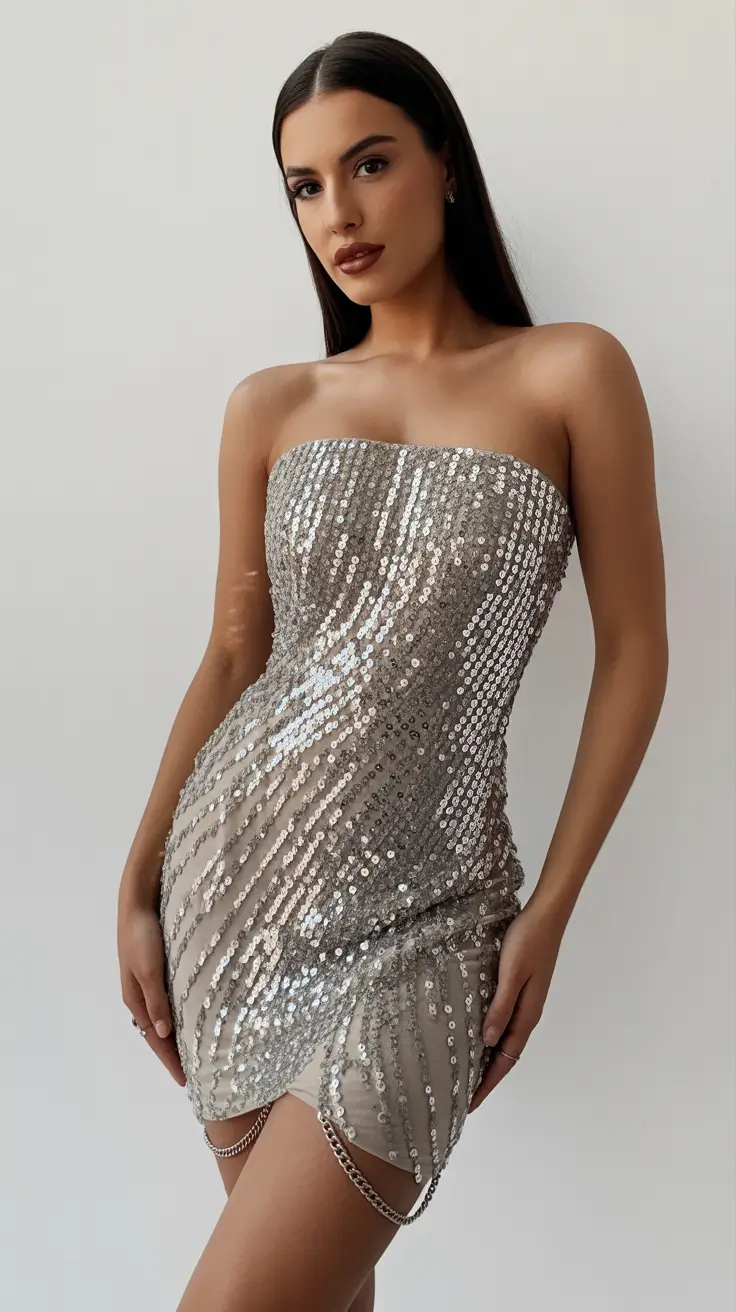 birthday outfit ideas 2026 silver sparkle mini