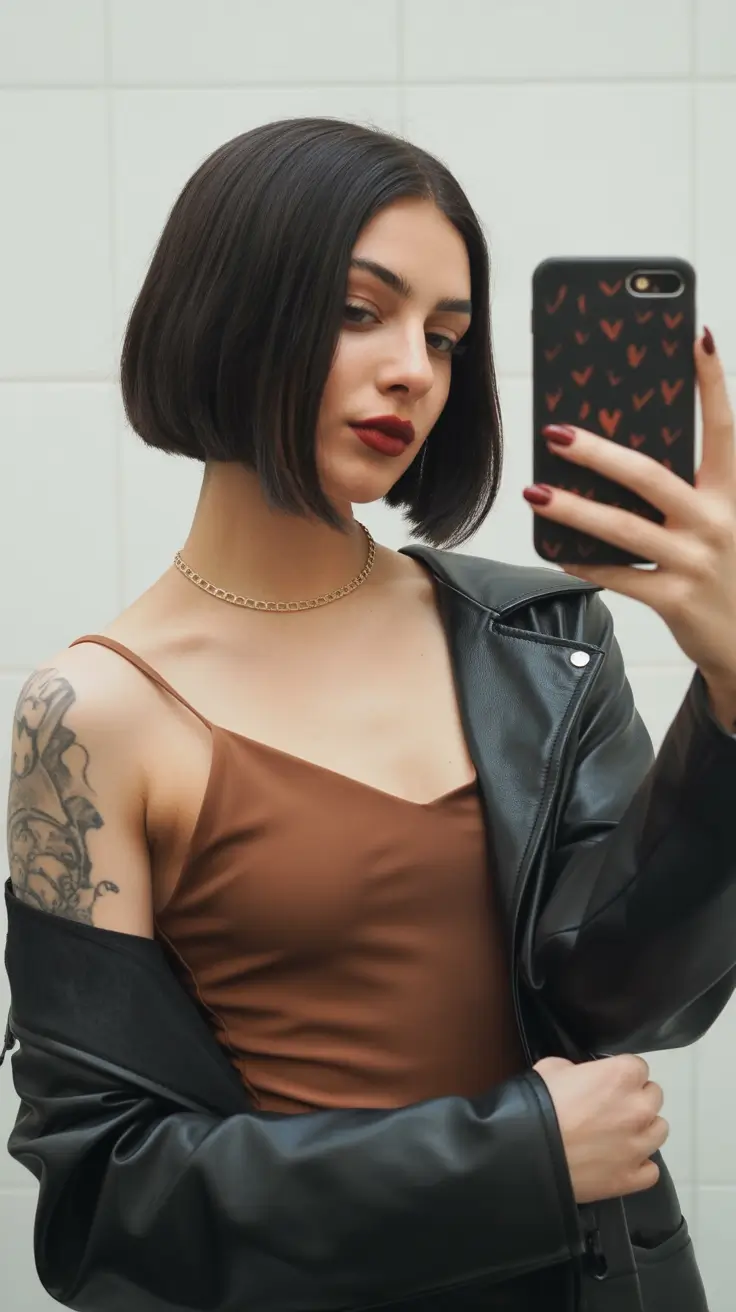 bob hairstyles 2026 Sculpted Espresso Bob With Urban Edge