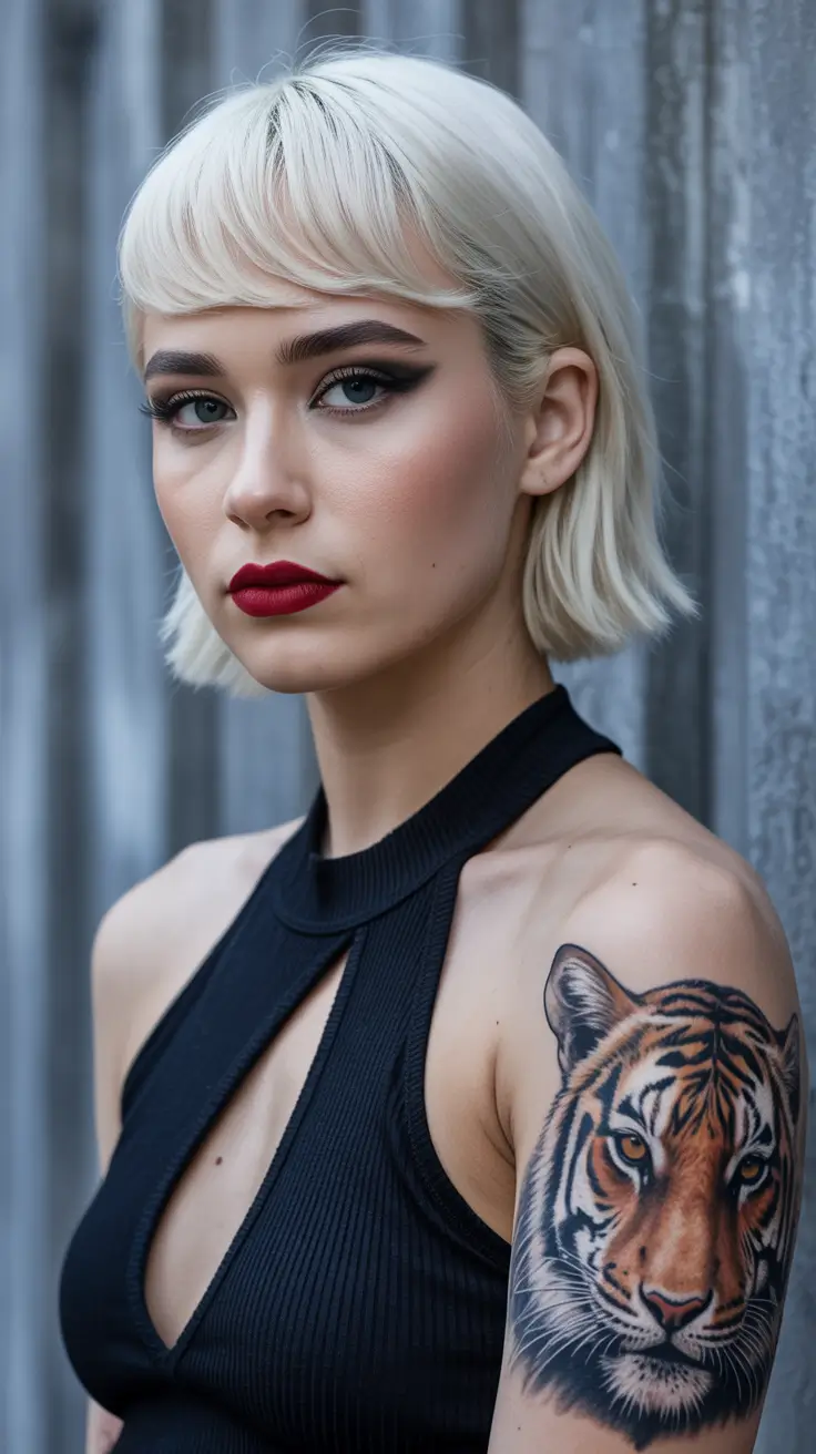 bob hairstyles 2026 Platinum Rebel Bob With Micro Fringe