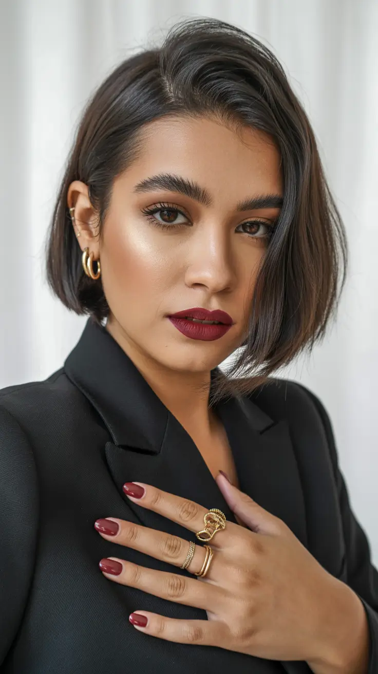 bob hairstyles 2026 Rich Brunette Bob With Side-Swept Attitude