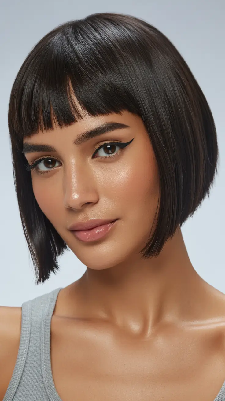 bob hairstyles 2026 Chic Micro-Bang Bob With Playful Edges