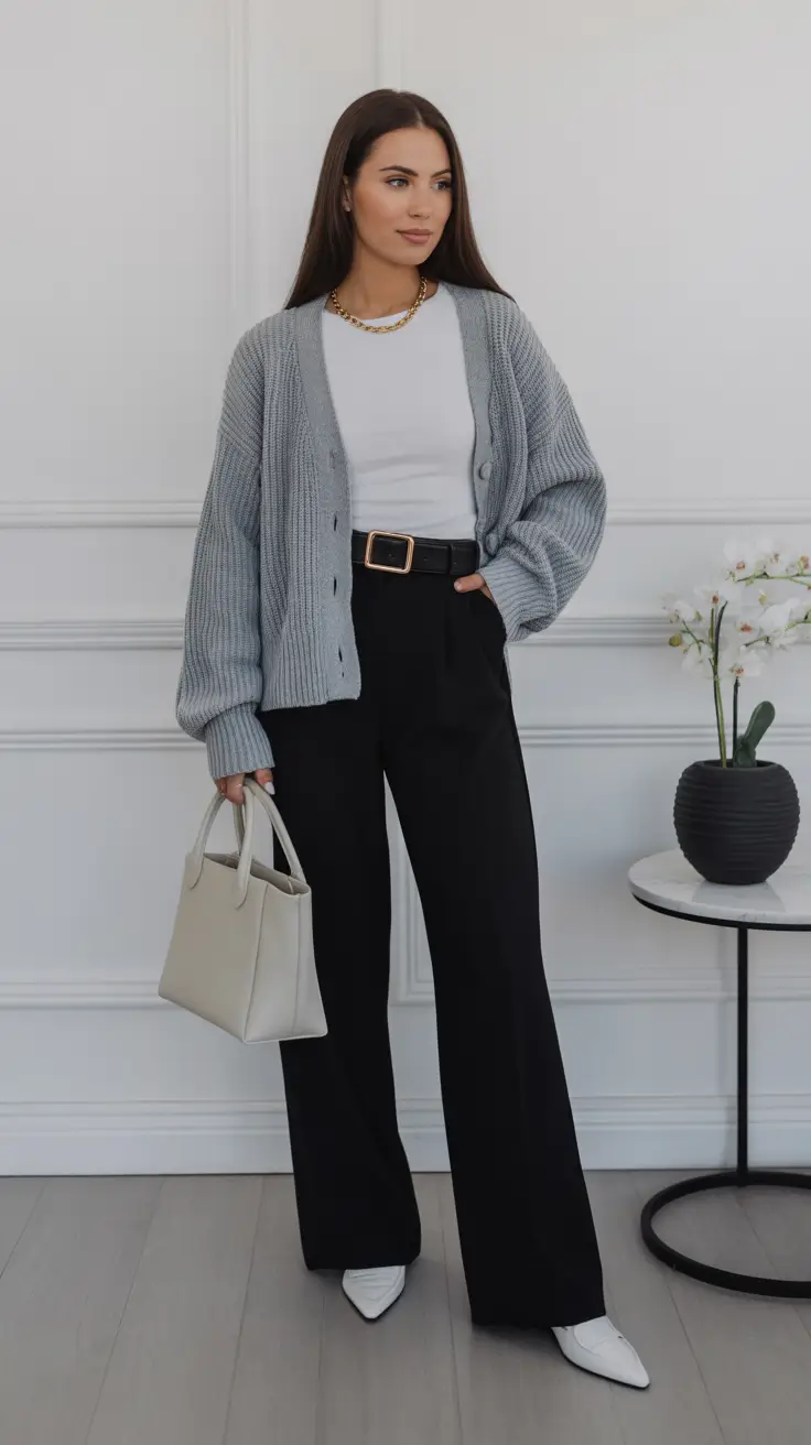 Capsule Wardrobe Outfits Inspiration 2026 Grey Cardigan Confidence