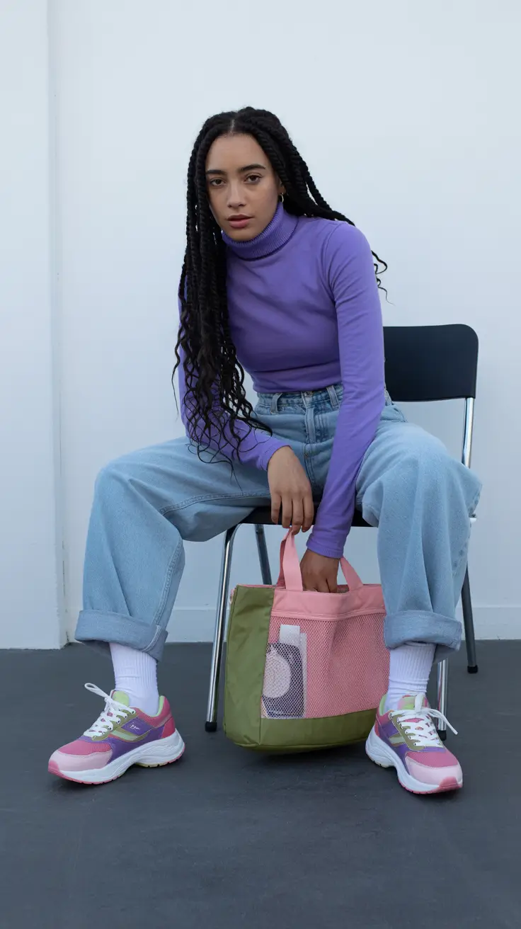 sneakers outfit casual Pastel Revival