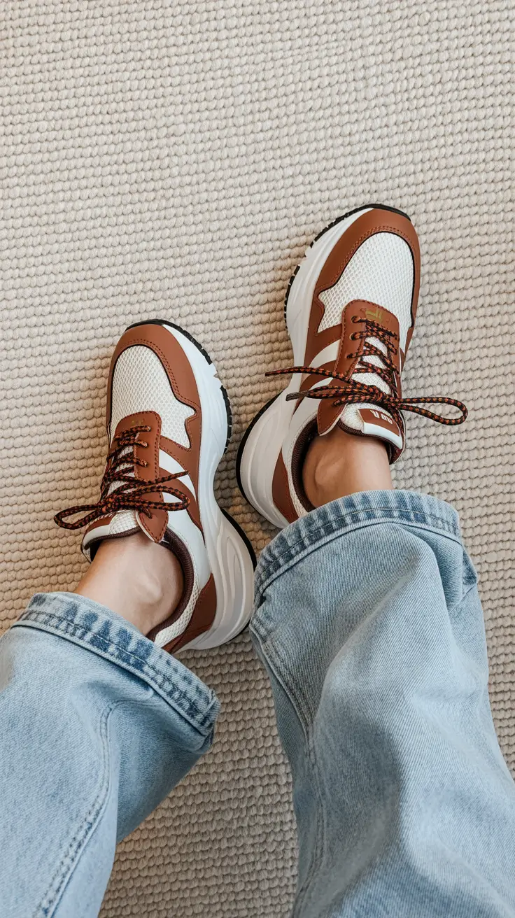 sneakers outfit fall Classic Neutrals with a Twist