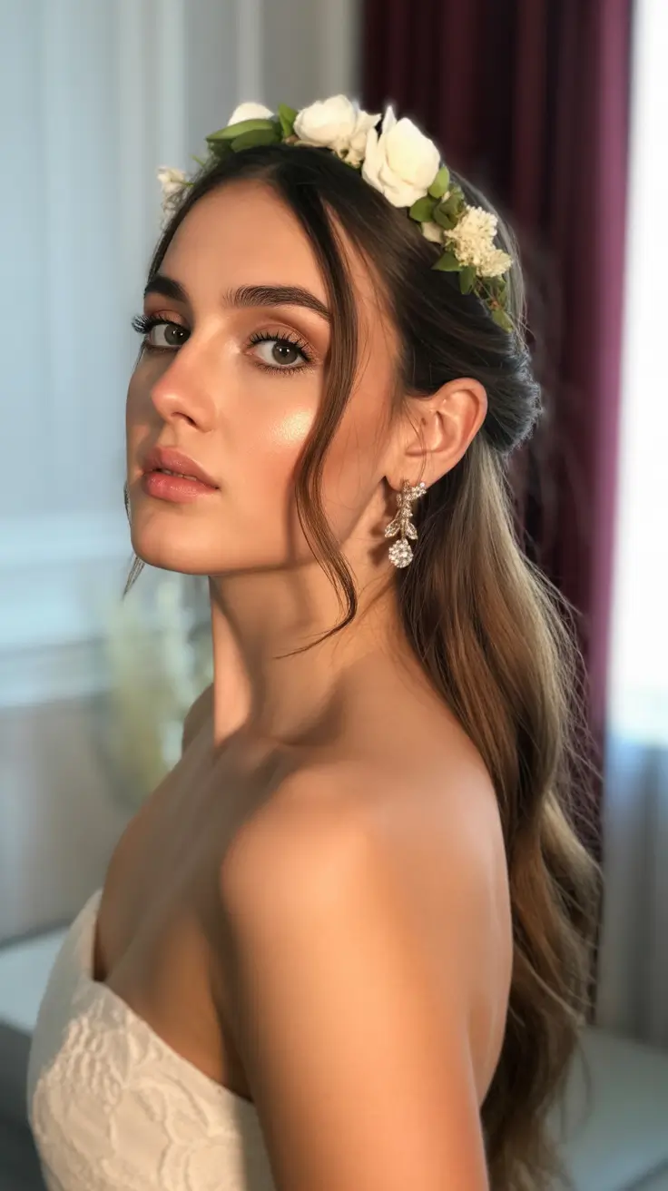 Chic bridal hairstyles 2026 Romantic Waves With Fresh Florals