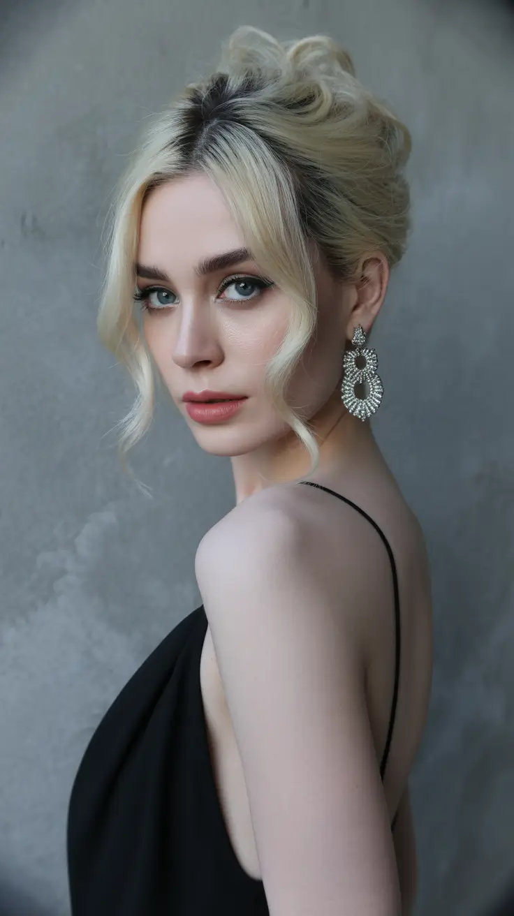 Chic bridal hairstyles 2026 Soft Blonde Updo With Face-Framing Layers