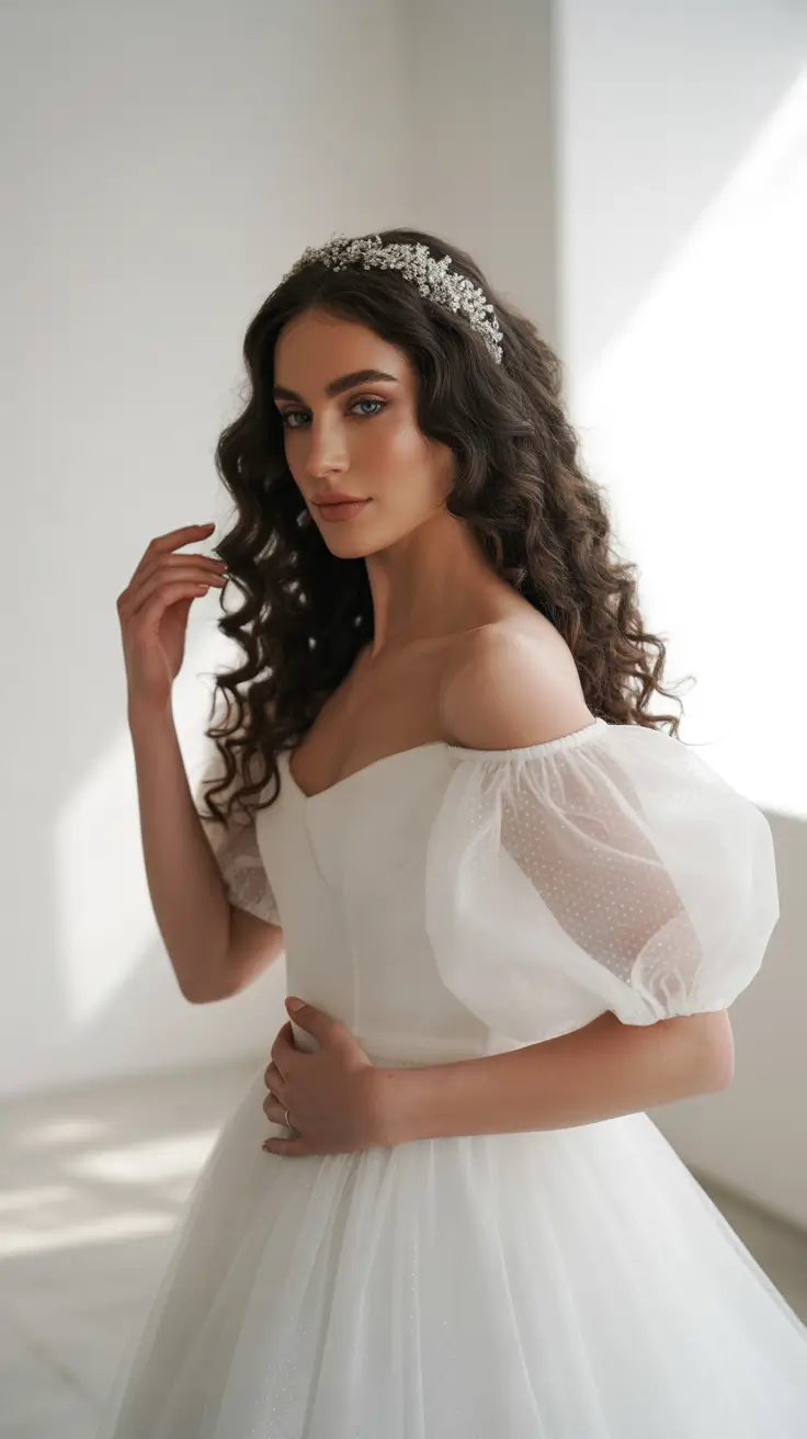 Chic bridal hairstyles 2026 Defined Romantic Curls With a Crystal Crown