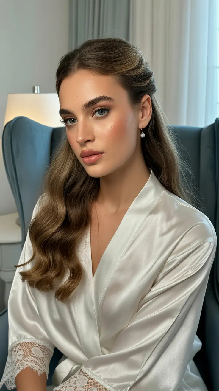 Chic bridal hairstyles 2026 Soft Half Up Style With Gentle Face-Framing Waves