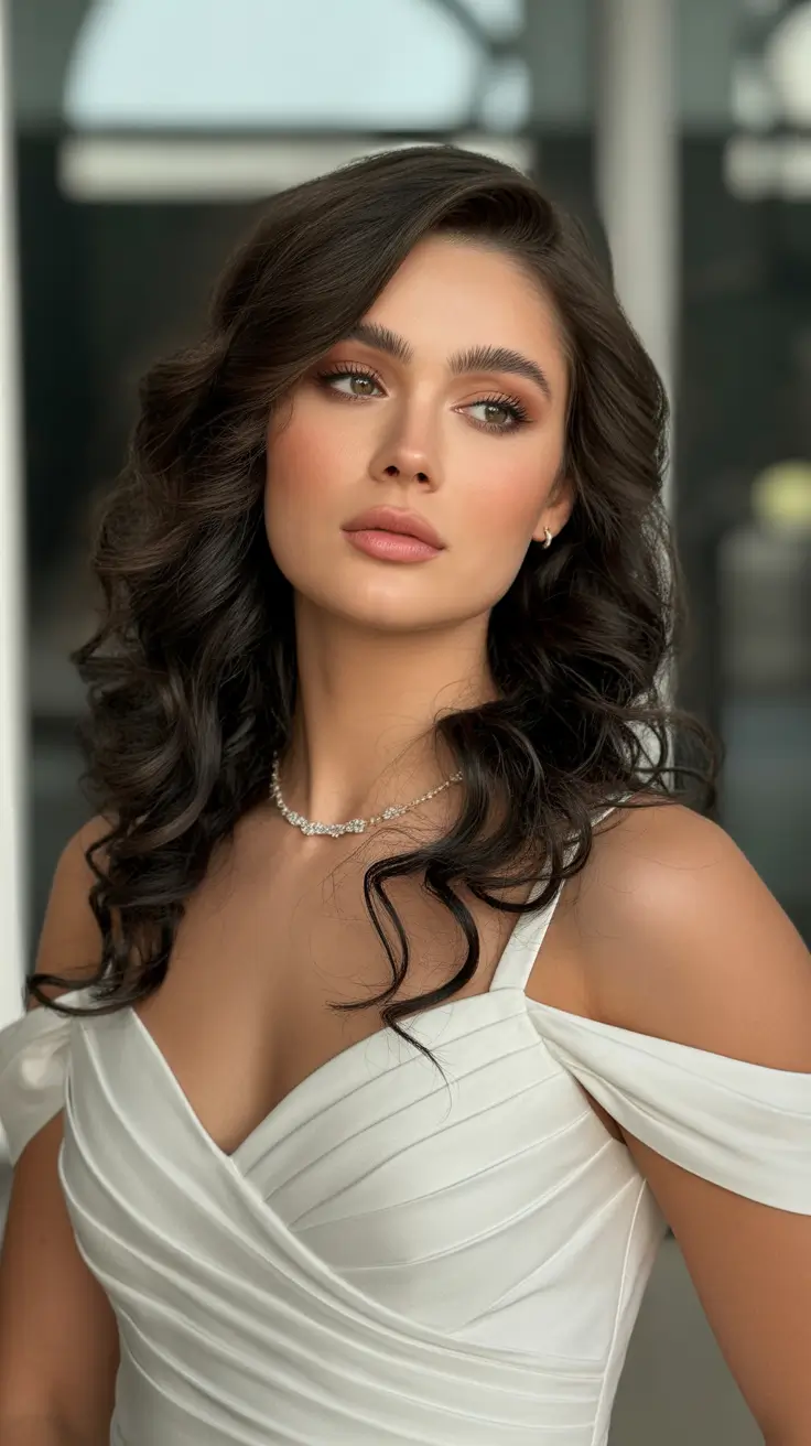 Chic bridal hairstyles 2026 Soft, Voluminous Curls With a Side Part