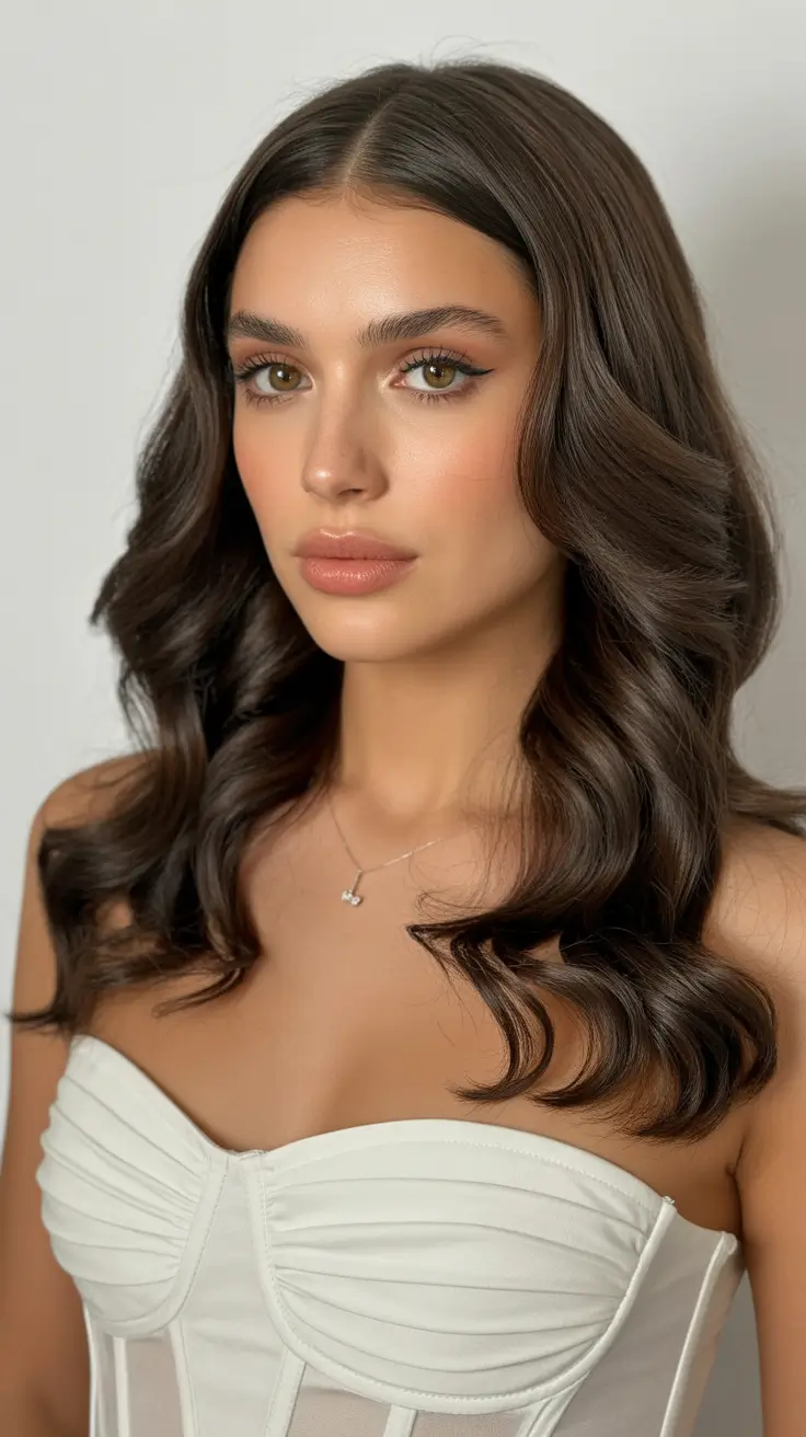 Chic bridal hairstyles 2026 Classic Polished Waves With Middle Part