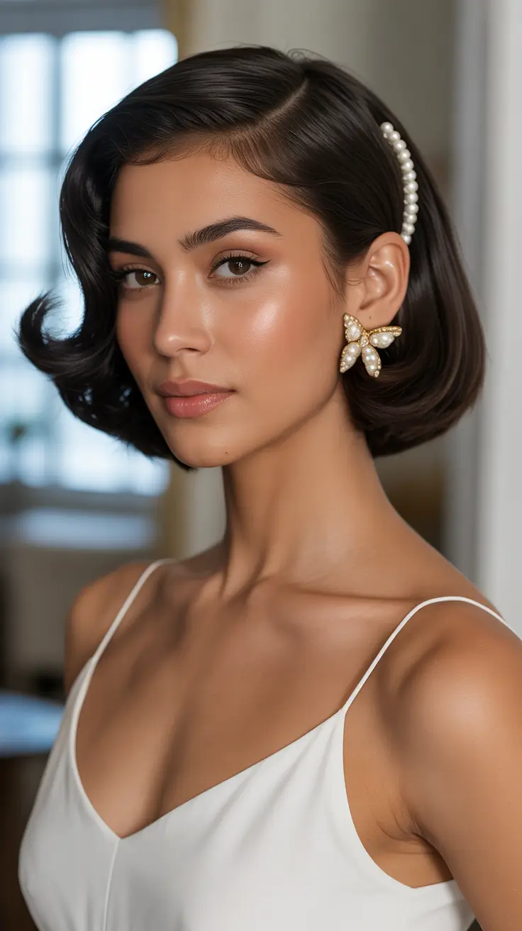 Chic bridal hairstyles 2026 Vintage-Inspired Bob With Glossy Structure
