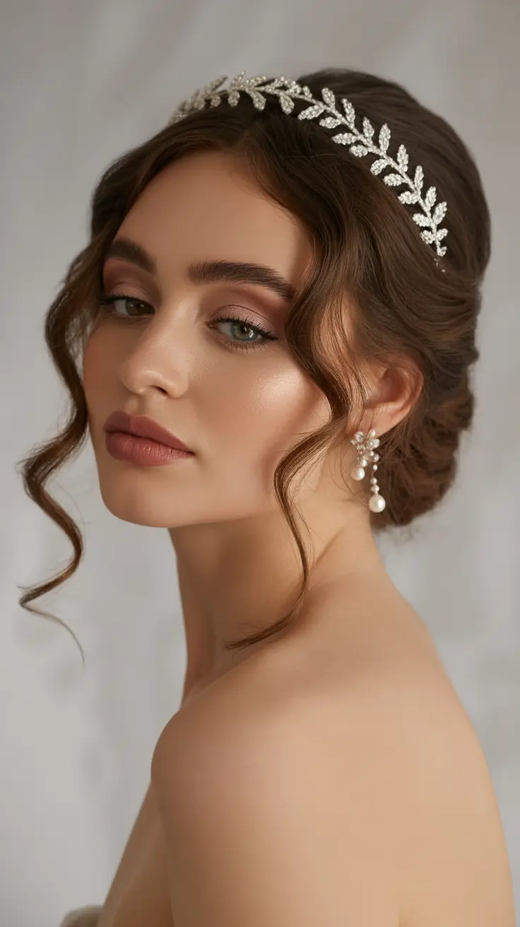 Chic bridal hairstyles 2026 Soft Romantic Updo With Wispy Tendrils