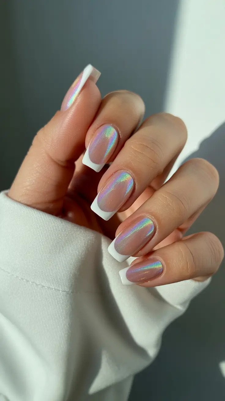 classy nail designs 2026 Iridescent French Glow