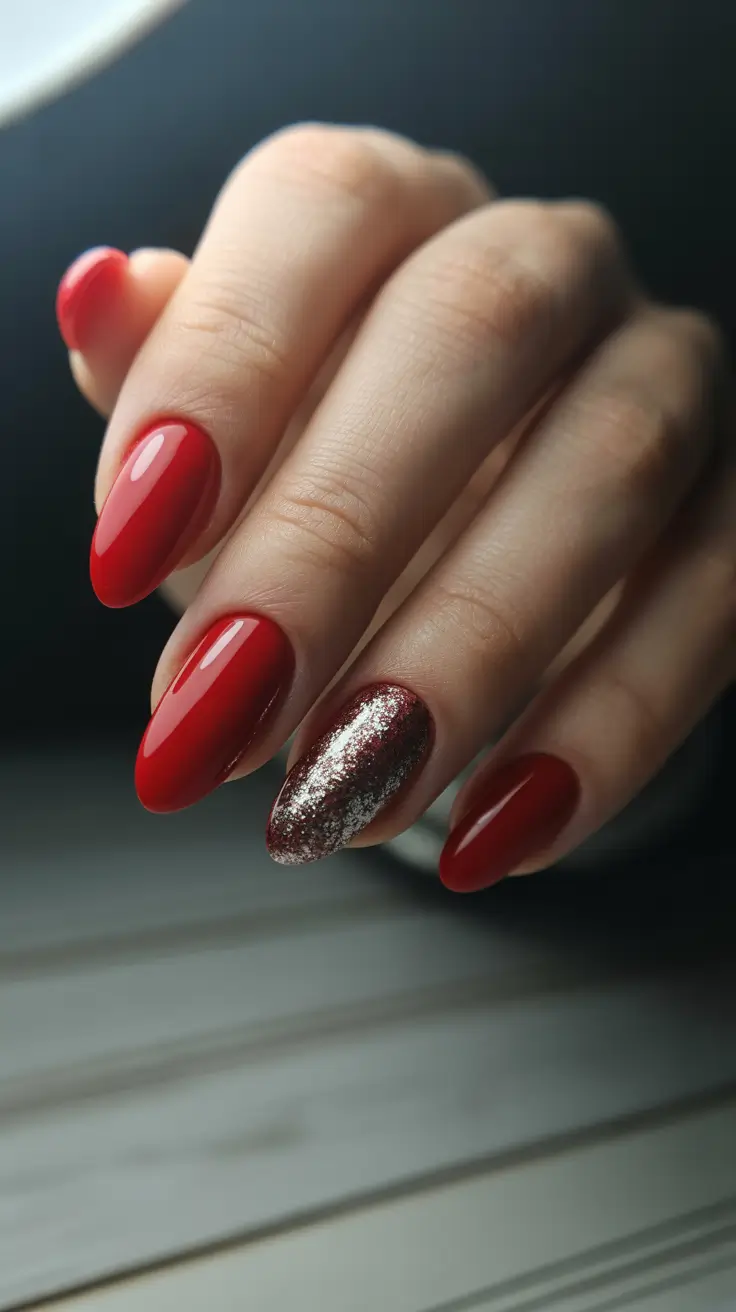 classy nail designs 2026 Red Ember Accent Sparkle