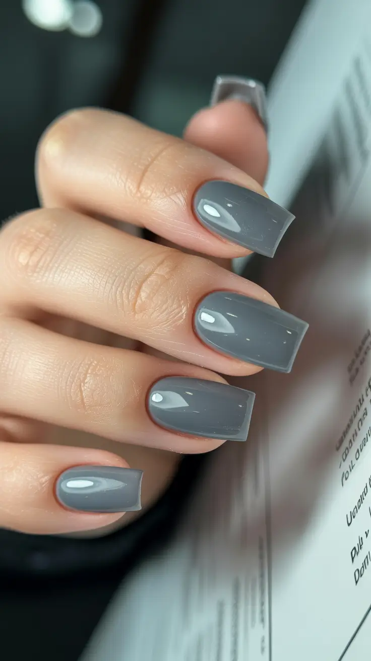 classy nail designs 2026 Cool-Toned Grey Square Precision